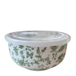 Grace Pantry Porcelain Vented Lidded Storage Bowl 6in Green & White Floral NEW